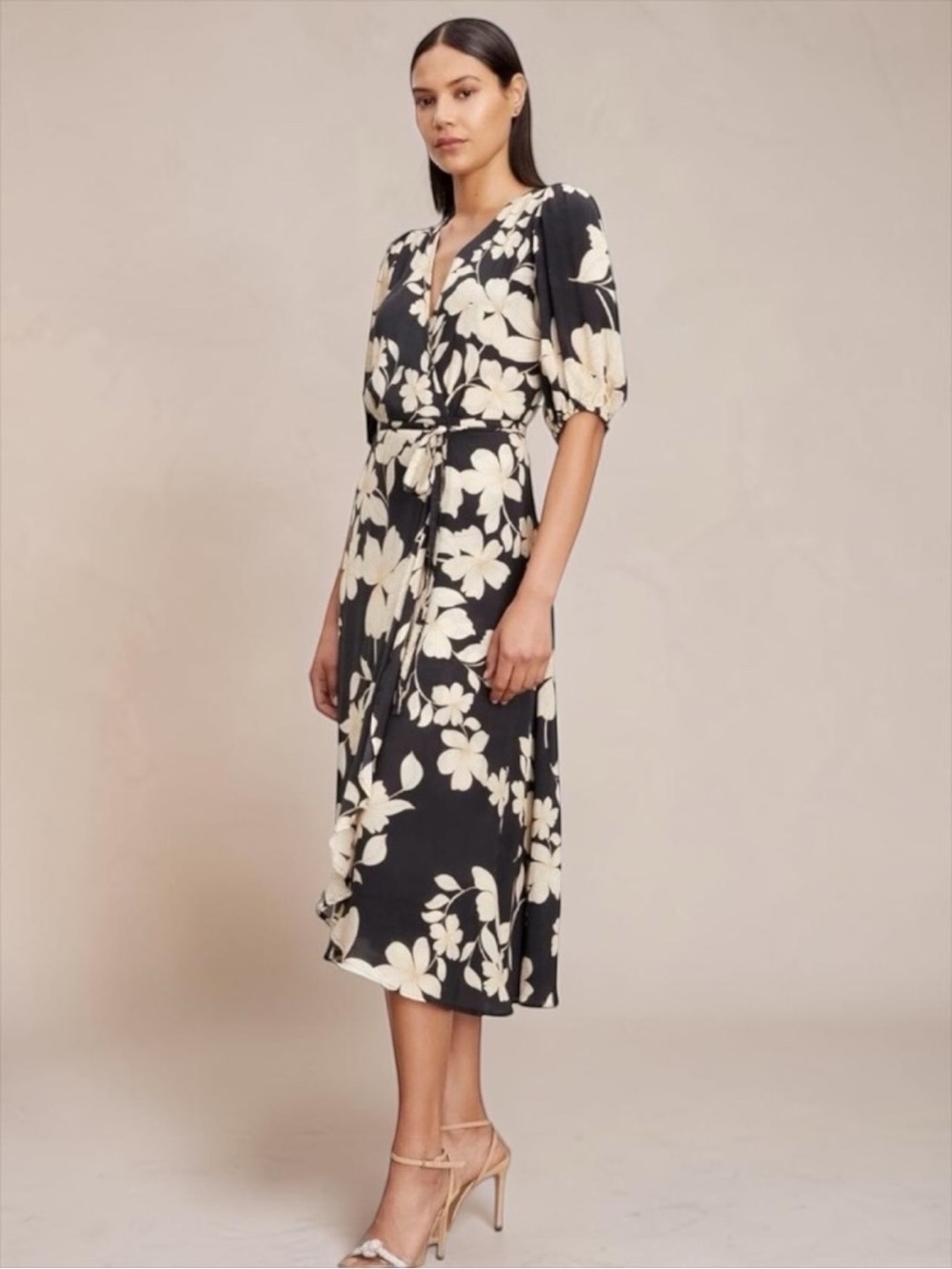 Velvet By Graham Spencer Anthropologie Floral Print Belted Wrap Midi Dress